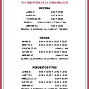Horario semana Feria de la Vendimia del 8 al 15 de septiembre del 2025