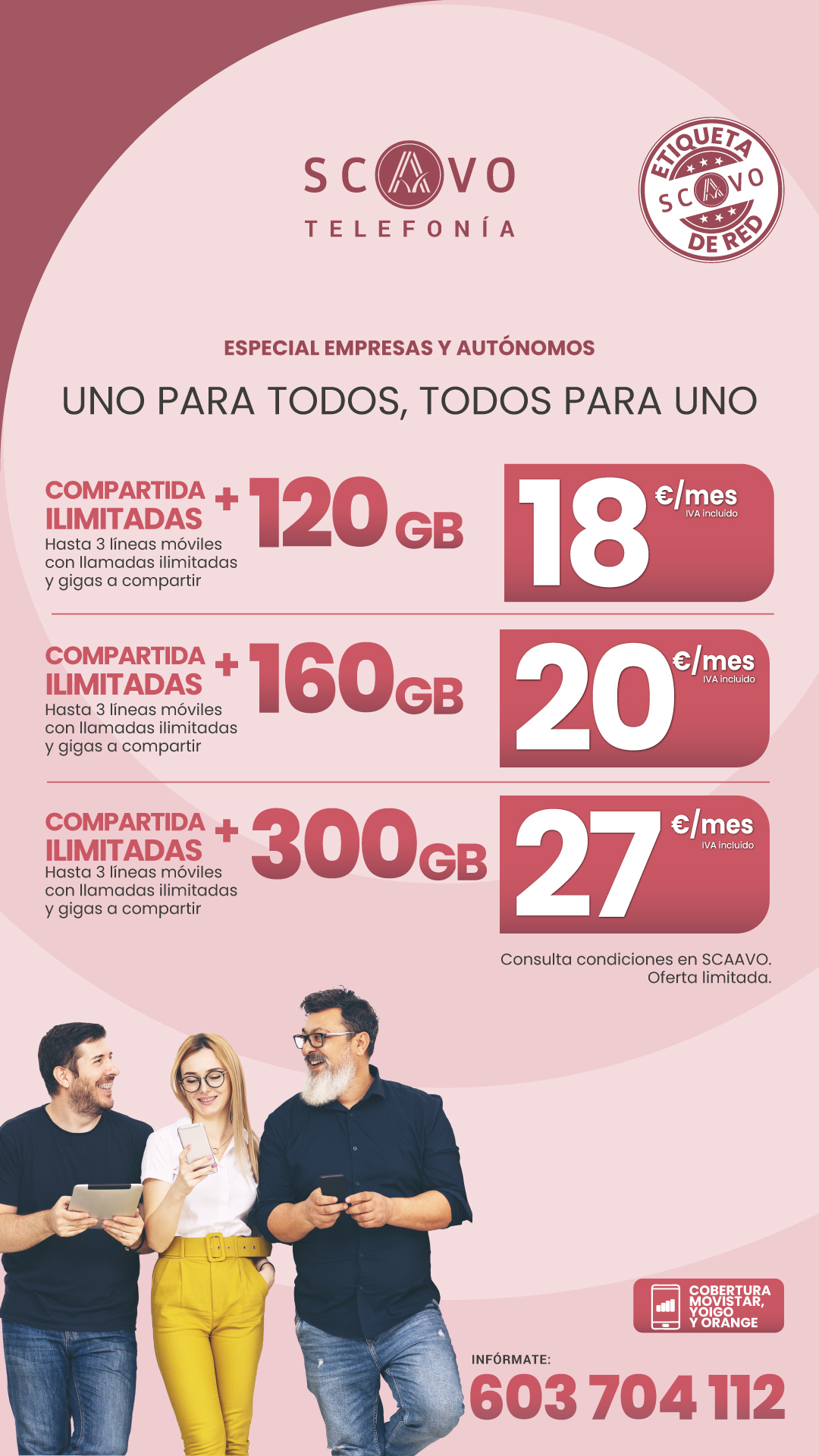 Promoción Telefonía Empresas y Autónomos: Uno para todos, todos para uno